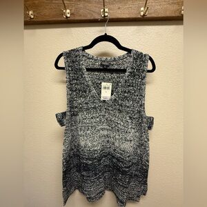 Lucky Brand Black & White Marled V-Neck Sleeveless Knit Tank